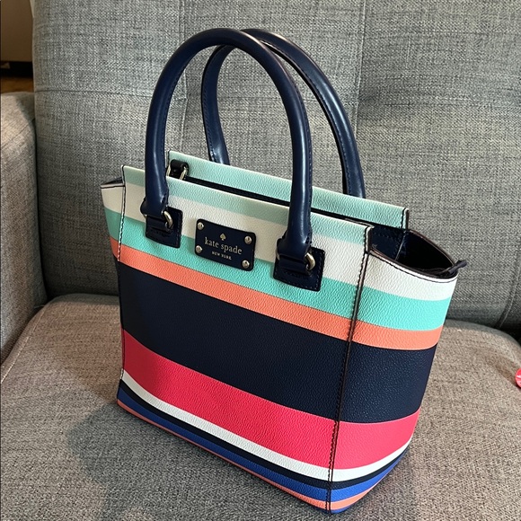 KATE SPADE Cedar Street Maise Multi-stripe Leather Bag 14”x9”x4” Preloved - Picture 7 of 13